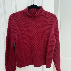 Banana Republic Red Cable-Knit Turtleneck Sweater